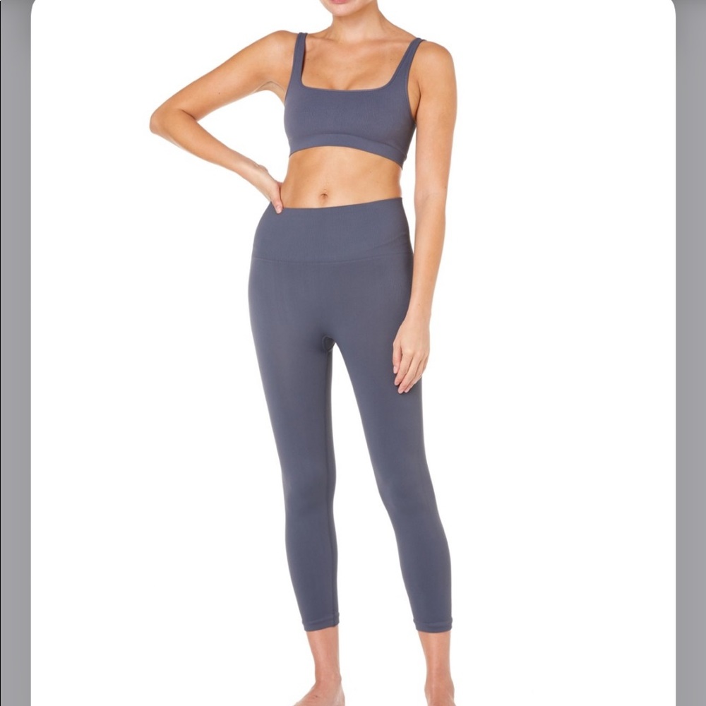 Morgan Stewart Sport Grey Ribbed Legging & Bra Set